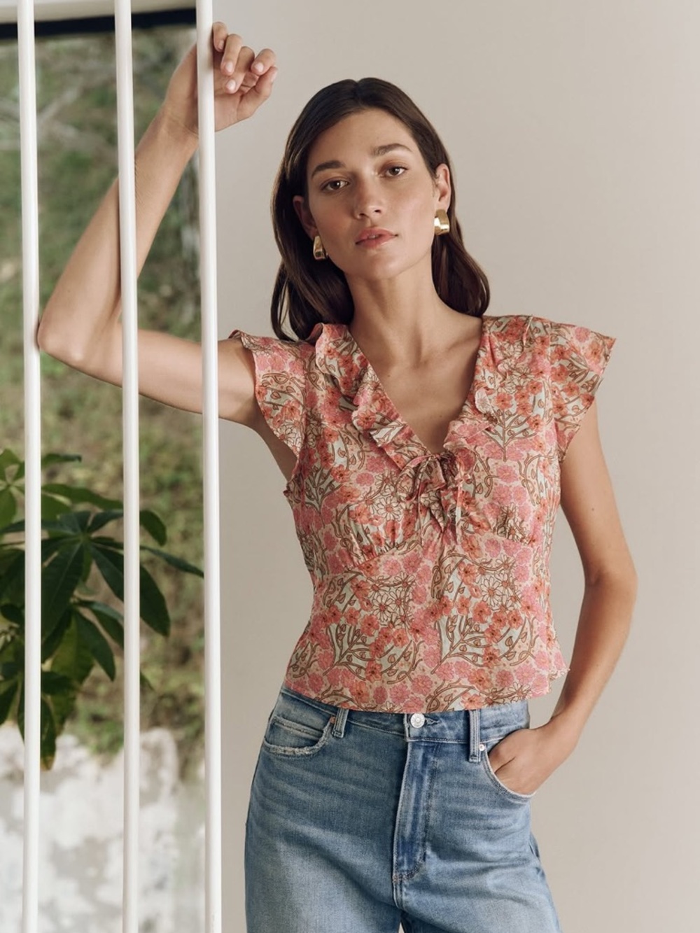 NWOT PAIGE Farrow Floral Ruffle Top